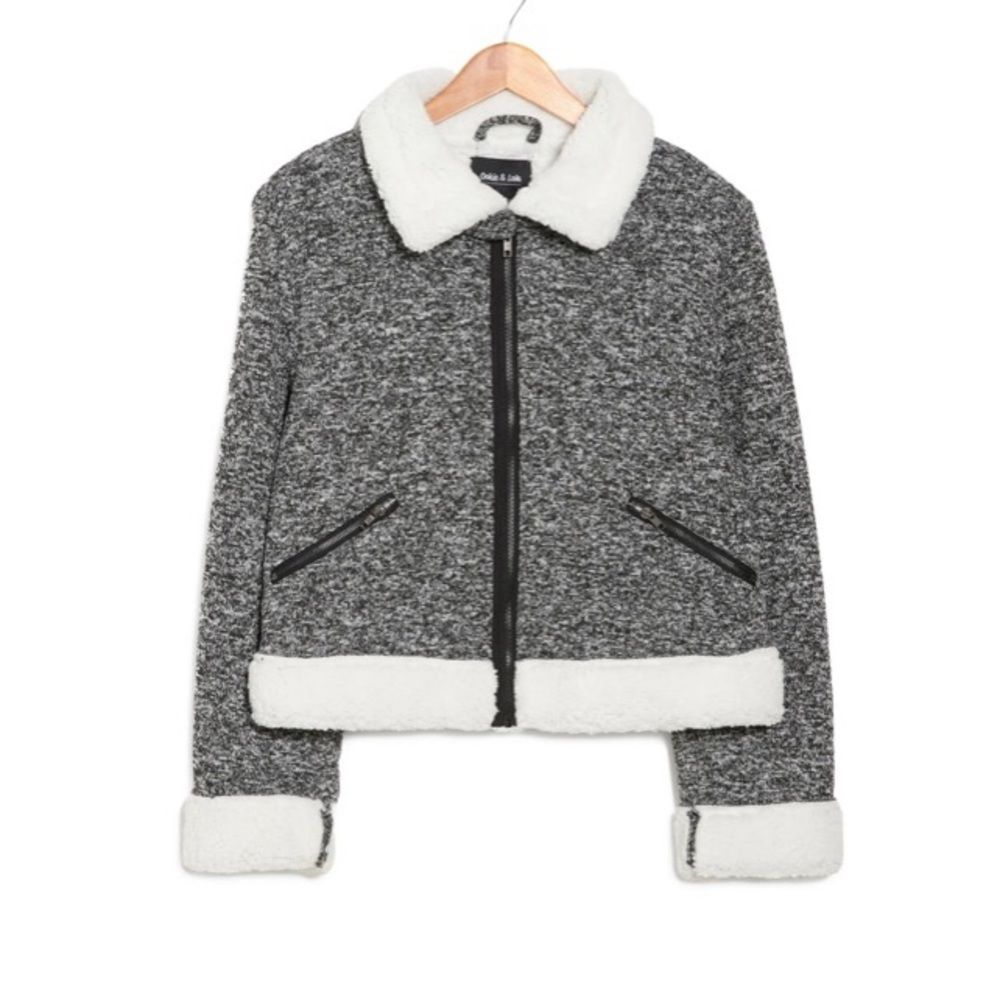 Ookie & Lala Faux Shearing Moto Sweater Jacket Black & White Size XL